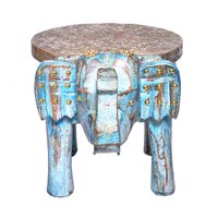 Handmade Decor Craft Indian Elephant Brass Fitted Antique Wooden Stool