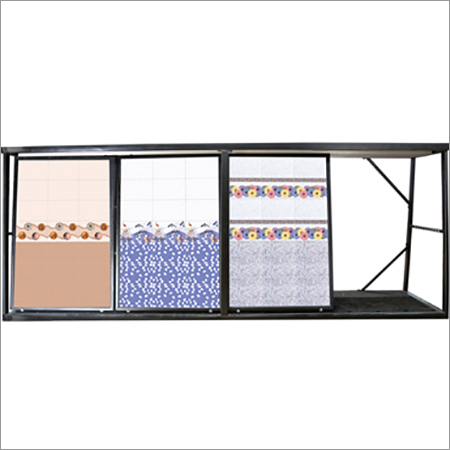 Wall Tiles 4 Shelves Display Stand - MS, 8x4 Feet, Paint Coated | Sturdy, Long Life, Attractive Design, 250 Kg Capacity