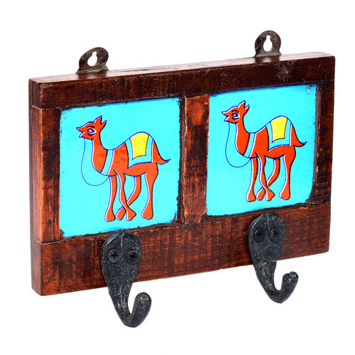 Home Decor Handmade Camel Printed Two Ceramic Tile Wooden Wall Door Hanging