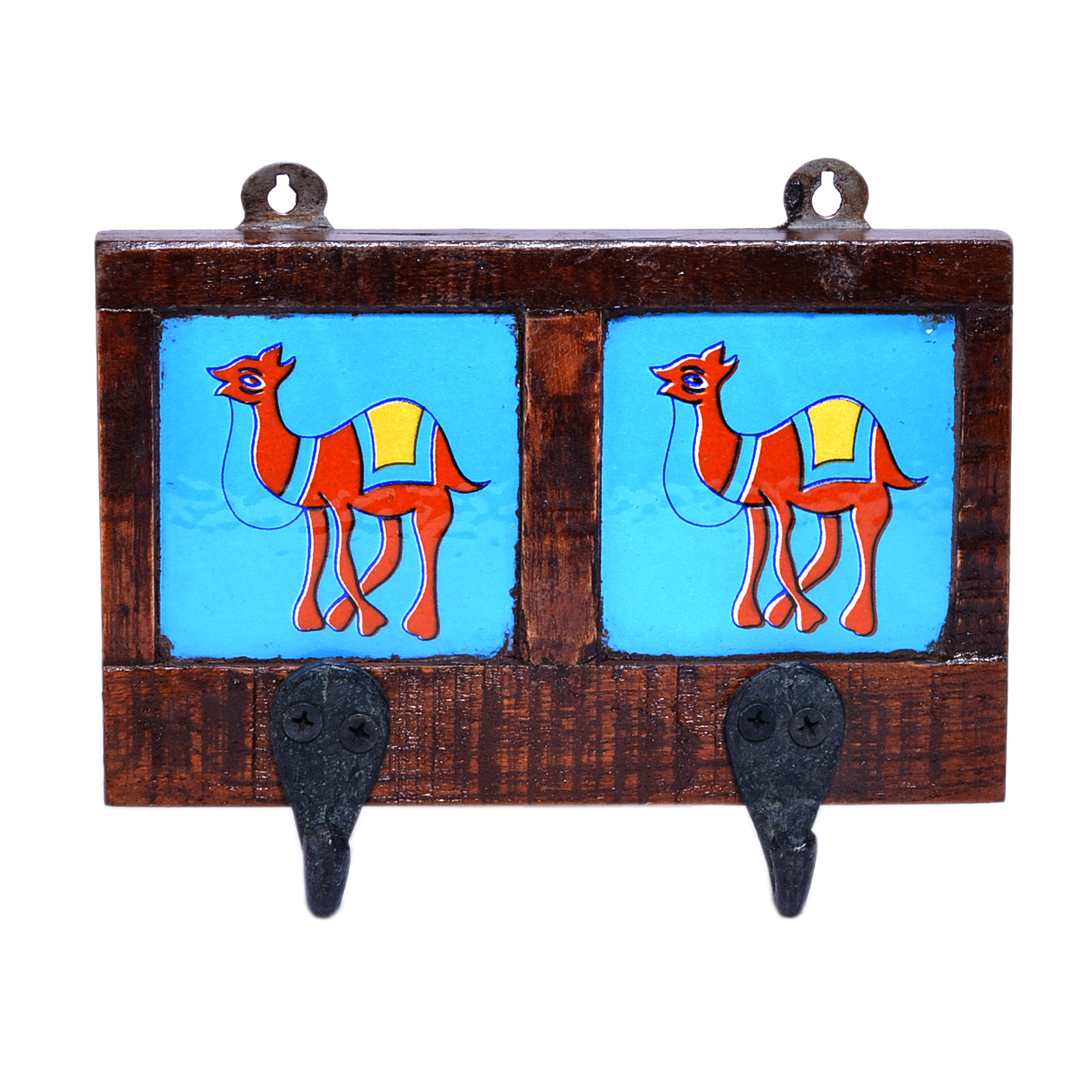 Home Decor Handmade Camel Printed Two Ceramic Tile Wooden Wall Door Hanging