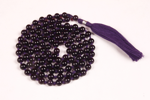 Amethyst Prayer Beads - 108 Beads, 6-8mm, Hand Knotted, Purple Tassel | Meditation, Yoga, Handmade Japa Mala