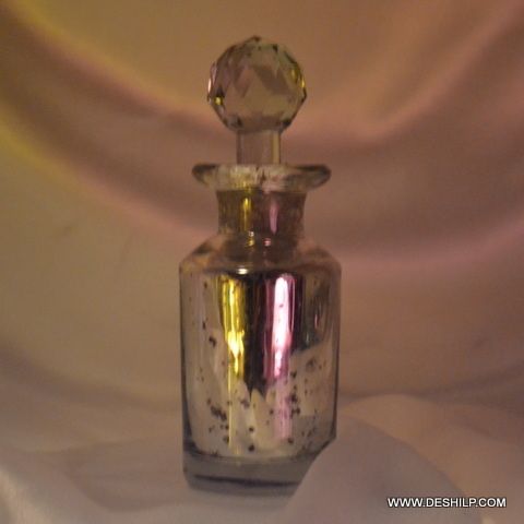 Silver Finish Glass Perfume Bottle