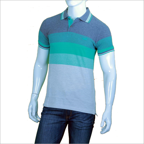 Mens Trendy T-Shirt - Polyester Fabric, Sizes [M, L, XL], Polo Collar, Dyed Pattern, Short Sleeves | Elegant Look, Skin Friendliness, Shrink Resistance
