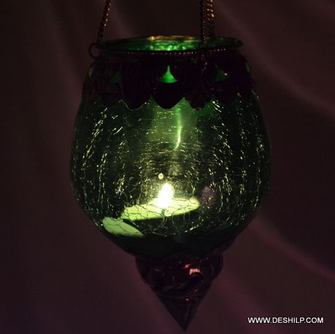 Creak Glass Green Color Hanging Votive