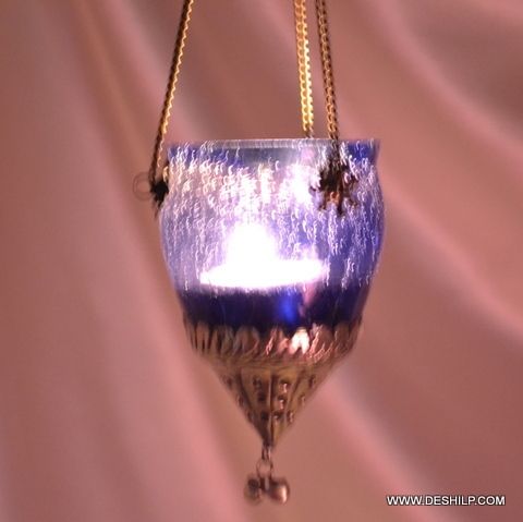 Creak Purple Glass T Light Hanging