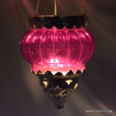 Pink Glass T Light Candle Hanging