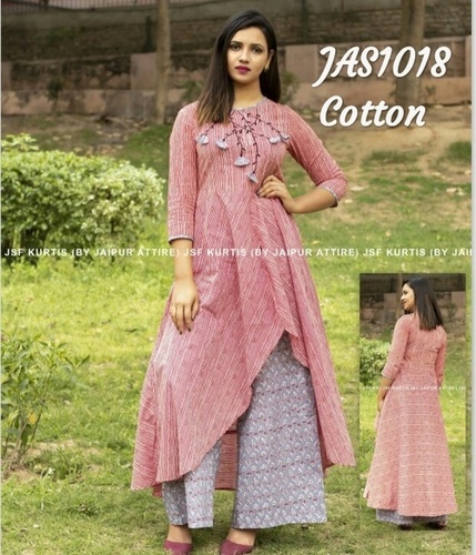 designer embroidered cotton kurti with palazzo