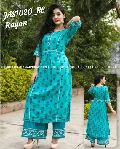 Straight printed rayon kurti with palazzo