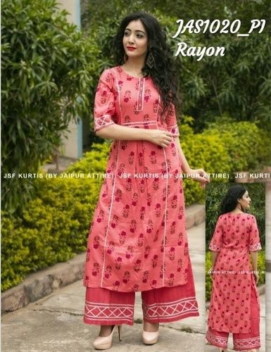 Printed rayon kurti with palazzo