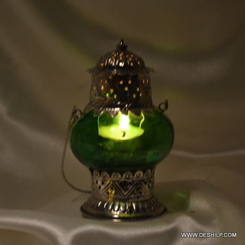 Polishing Green Glass T Light Candle