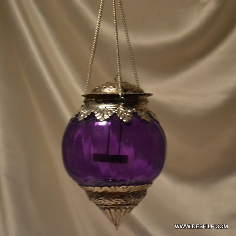 Purple Glass T Light Candle Hanging