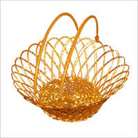 Decorative Basket - Metal, 12x10x6 Inches | Gold Polished Finish, Double Oval Handle, Weather Resistant, Durable