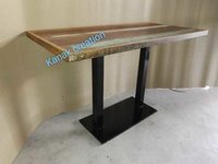 Dining table with wooden top and sandblast leg