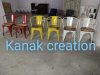 Tolix Style Armchair wooden top seat