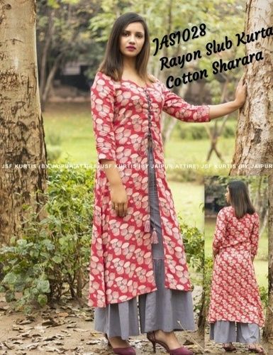 Multi Printed Rayon Kurti With Cotton Palazzo