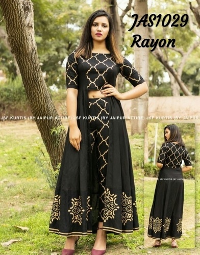 printed rayon kurti with palazzo