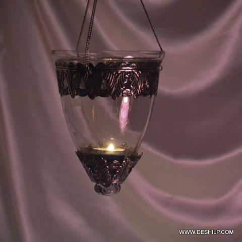 Clear Glass Metal Fitting T Light Candle Hanging