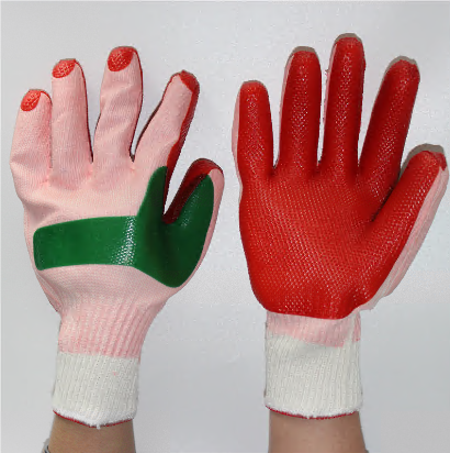 Double slice back palm piece natural rubber laminated coat work glove