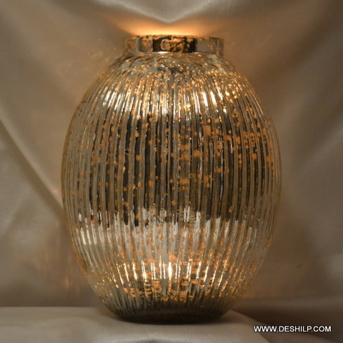 Cylindrical Glass Candle Holder With Silver Finish