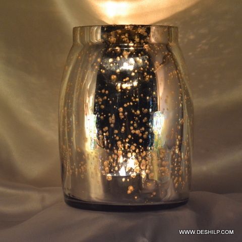 Silver Glass Jar Shape Candle Holder