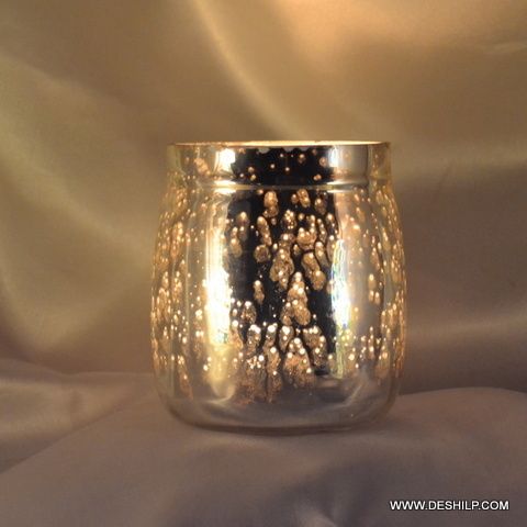 Lota Shape Silver Made Glass Candle Holder