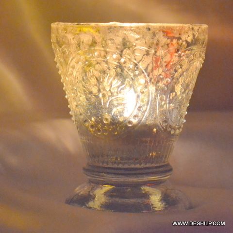 Silver Glass T Light Candle Holder