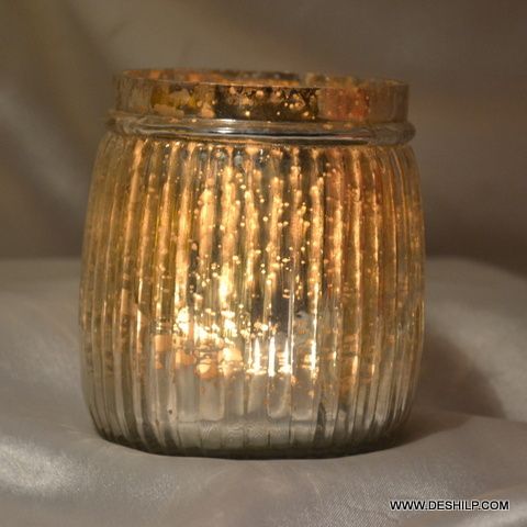 Silver Glass T Light Candle Holder