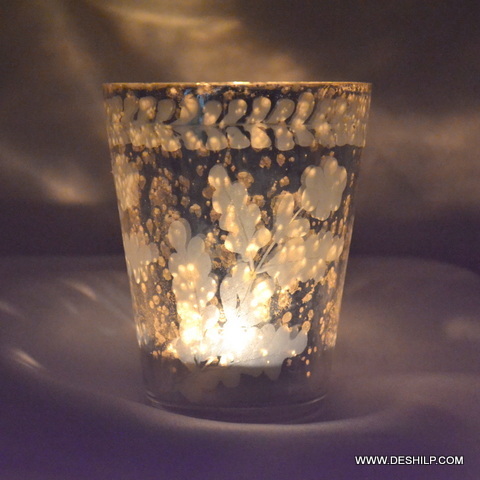 Decorative Silver Glass T Light Candle Holder - Style: Antique Imitation