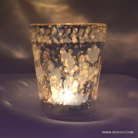 Silver Glass T Light Candle Holder