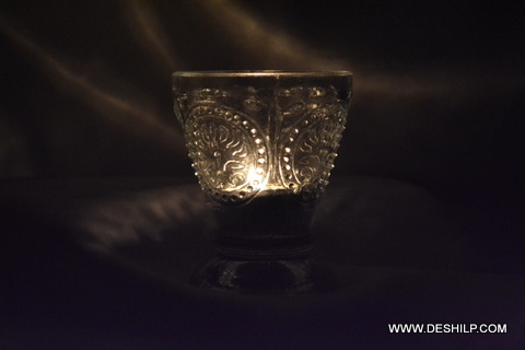 Black colored Crystal Cutting Glass Candle Holder