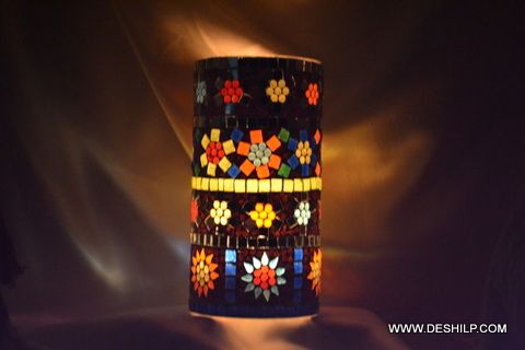 Multi Mosaic Home Decor Glass Candle Holder