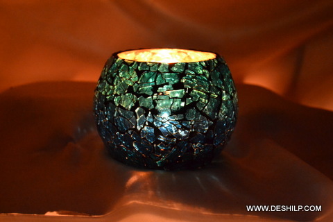 Cylindrical shaped Creak Glass Colorful T Light Candle Votive