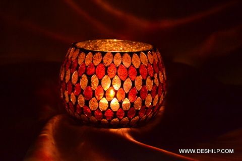 Red Glass Candle Holder