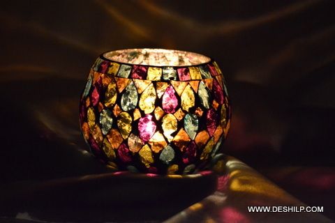 Printed Glass T Light Candle Holder