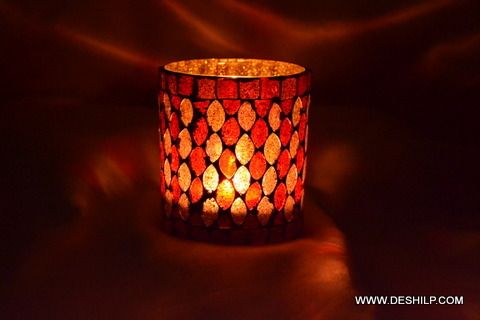 Red Mosaic Glass Candle Holder