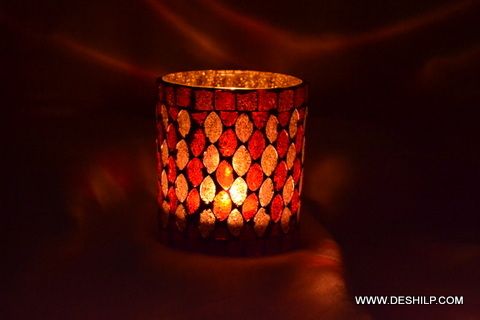 Multi Mosaic Glass Candle Holder