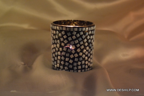 Black Mosaic Hand Decor Candle Holder