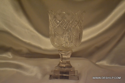 White Crystal Cutting Glass Hurricane Candle - Style: Antique Imitation
