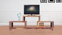 Wooden Tv Table - Mango Wood, 48" X 16" X 18" , Brown Finish With 3 Shelves And Assembly Required
