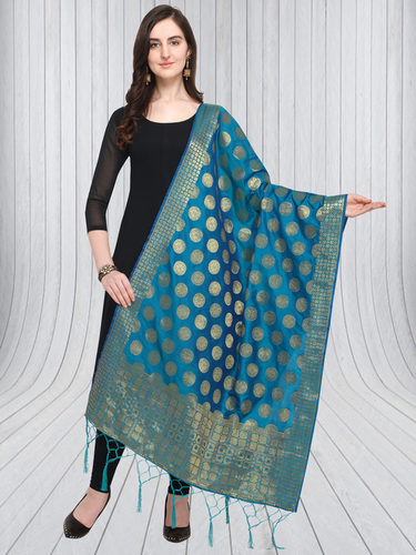 Black And Sky Blue Designer Dupatta