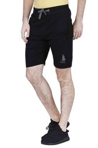 Mens Shorts - Cotton, Black Color | Laces Closure, Plain Pattern, Washed Technics