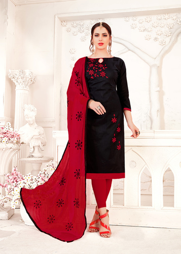 Black And Red Attractive Cotton Salwar Suit