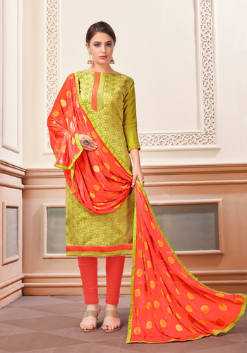 Green And Orange Banarasi Silk Designer Churidar Salwar Suit