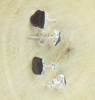 Garnet Rough Stone Stud Earrings -  January Birthstone Earrings