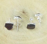 Garnet Rough Stone Stud Earrings -  January Birthstone Earrings