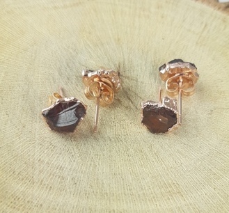 Garnet Rough Stone Stud Earrings -  January Birthstone Earrings