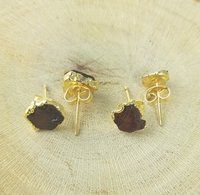 Garnet Rough Stone Stud Earrings -  January Birthstone Earrings