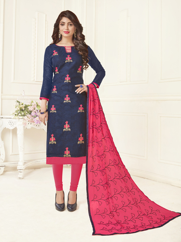 Blue And Pink Blue And Pink Jacquard Embroidered Dress Material With Thread  Work Dupatta at Best Price in Surat