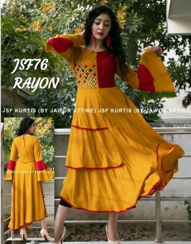 Yellow Designer Rayon Kurti