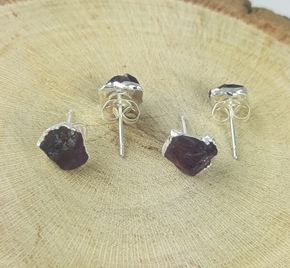 Amethyst Stone Rough Stud Earrings -  February Birthstone Earring